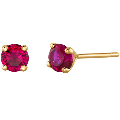 4mm Round Created Ruby Solitaire Stud Earrings in 14K Yellow Gold