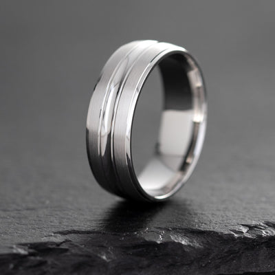 Men's 7mm Wedding Ring Band 14K White Gold Brushed Matte Comfort Fit