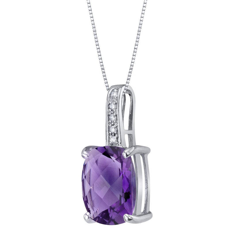 Cushion Cut Amethyst and Diamond Pendant Necklace 14K White Gold 2.50 Carats