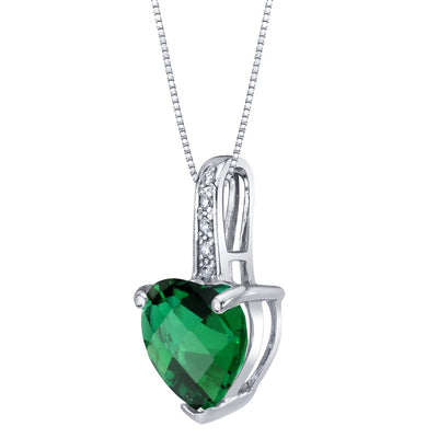 Heart Shape Emerald and Diamond Pendant Necklace 14K White Gold 1.50 Carats