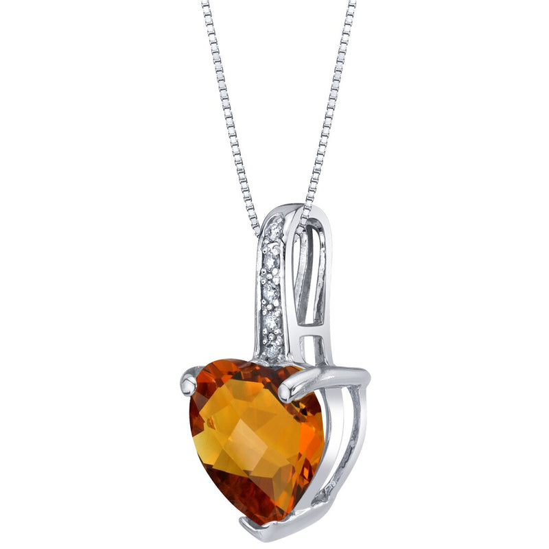 Heart Shape Citrine and Diamond Pendant Necklace 14K White Gold 1.50 Carats