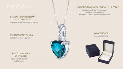 14K White Gold Genuine London Blue Topaz And Diamond Heart Pendant 2 Carats P10056 on a model or additional view
