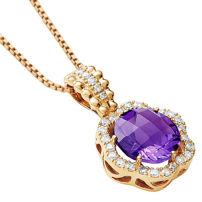 Amethyst And Lab Grown Diamond Clover Halo Pendant In 14 Karat Rose Gold 2 78 Carats Total P10134 alternate view and angle