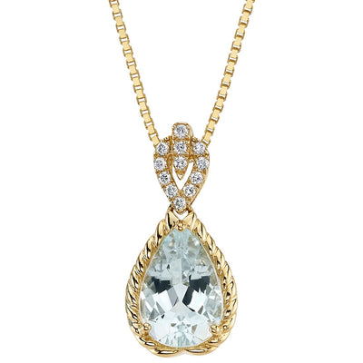 Pear Shape Aquamarine and Diamond Infinity Teardrop Pendant 14K Yellow Gold 3 Carats