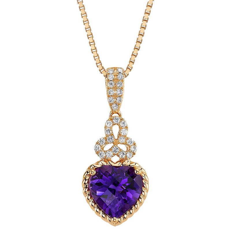 Heart Shape Amethyst and Diamond Trinity Pendant Necklace 14K Rose Gold 2.50 Carats
