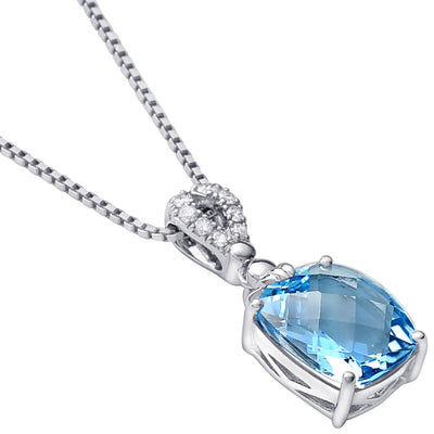 Swiss Blue Topaz And Lab Grown Diamond Solitaire Pendant In 14 Karat White Gold Cushion Cut 11X9Mm 4 60 Carats Total P10164 alternate view and angle