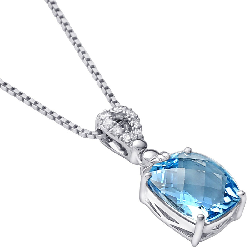 Swiss Blue Topaz And Lab Grown Diamond Solitaire Pendant In 14 Karat White Gold Cushion Cut 11X9Mm 4 60 Carats Total P10164 alternate view and angle