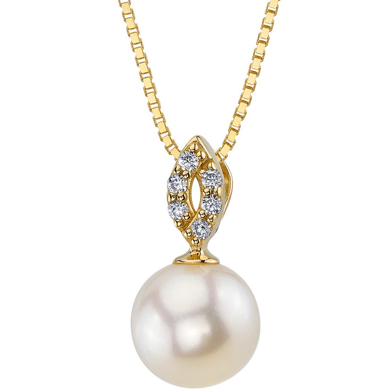 Freshwater Cultured 9mm White Pearl Empress Solitaire Pendant Necklace 14K Yellow Gold