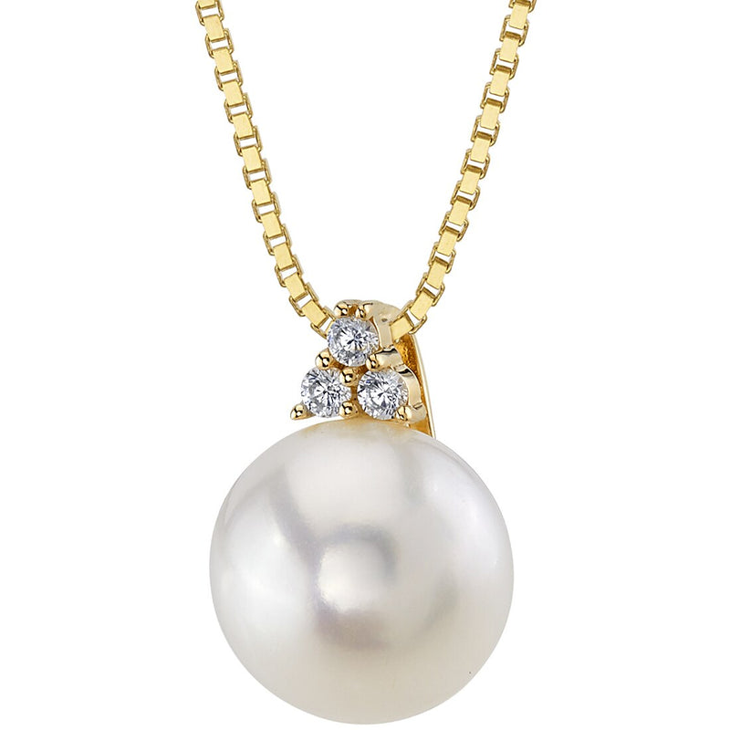 Freshwater Cultured 10mm White Pearl Heirloom Slider Solitaire Pendant Necklace 14K Yellow Gold