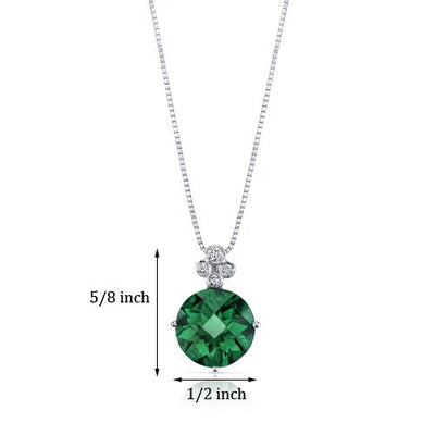 Emerald Pendant Necklace 14 Karat White Gold Round Shape 3 Carat