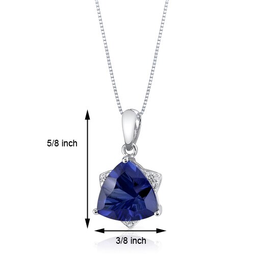 Blue Sapphire and Diamond Pendant Necklace 14K White Gold 3.73 Carats Triangle Shape