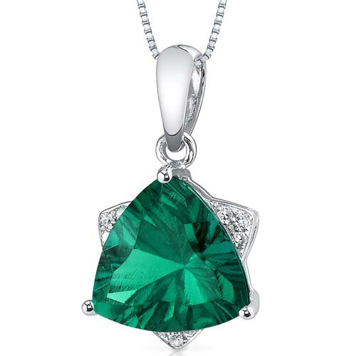 Emerald Pendant Necklace 14 Karat White Gold Triangle 2.27 Carat