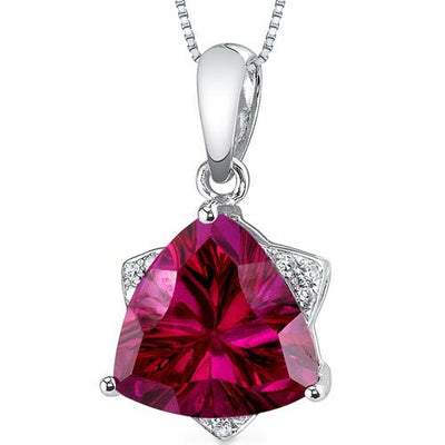 Ruby Pendant Necklace 14 Karat White Gold Triangle 3.76 Carats