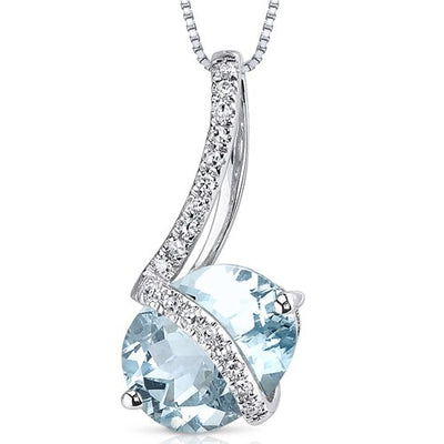 Aquamarine and Diamond Pendant Necklace 14K White Gold 1.54 Carats Oval