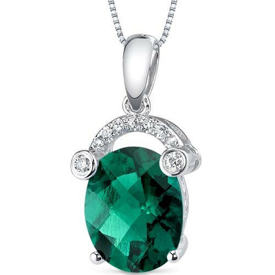 Emerald Pendant Necklace 14 Karat White Gold Oval 2.43 Carats