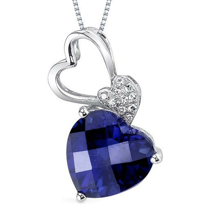 Blue Sapphire Pendant 14 Karat White Gold Heart 3.63 Carats