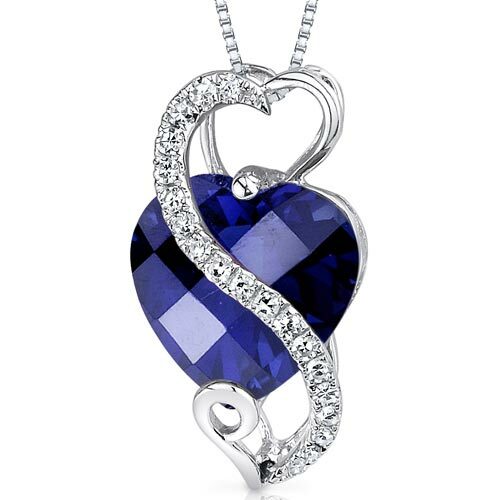 Blue Sapphire Pendant 14 Karat White Gold Heart 3.85 Carats P8848