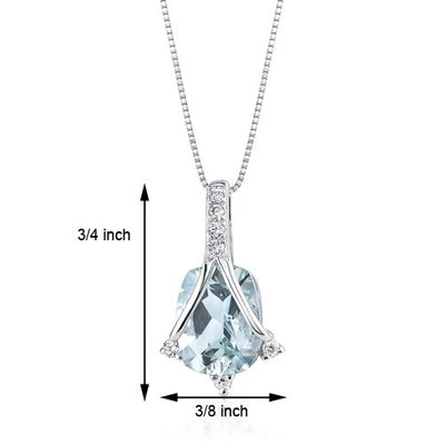 Aquamarine and Diamond Pendant Necklace 14K White Gold 1.63 Carats Cushion Cut