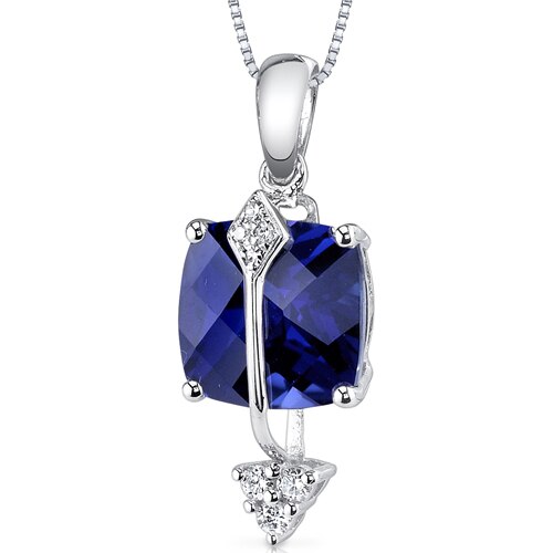 Blue Sapphire Pendant Necklace 14 Karat White Gold 3 Carats P8886