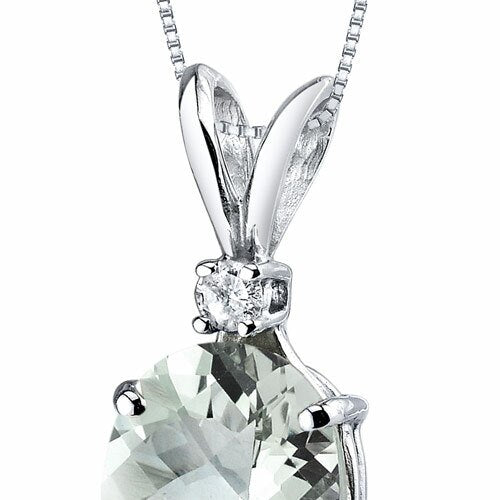 Green Amethyst and Diamond Pendant Necklace 14K White Gold 2.24 Carats Oval