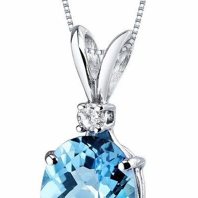 Swiss Blue Topaz Pendant 14 Karat White Gold Oval 2.87 Carats P8928-closeup