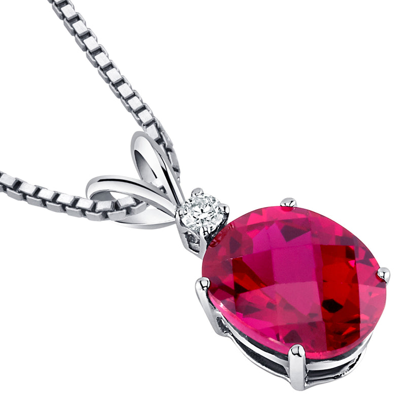 Ruby and Diamond Pendant Necklace 14K White Gold 3.47 Carats Oval