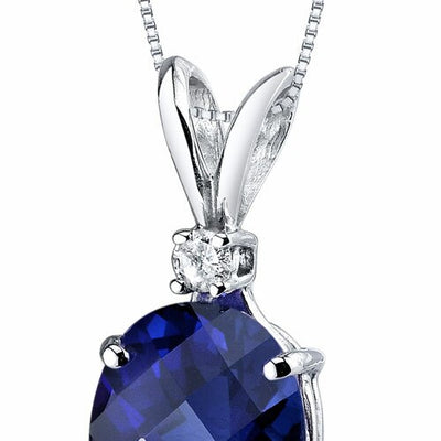 Blue Sapphire and Diamond Pendant Necklace 14K White Gold 3.63 Carats Oval
