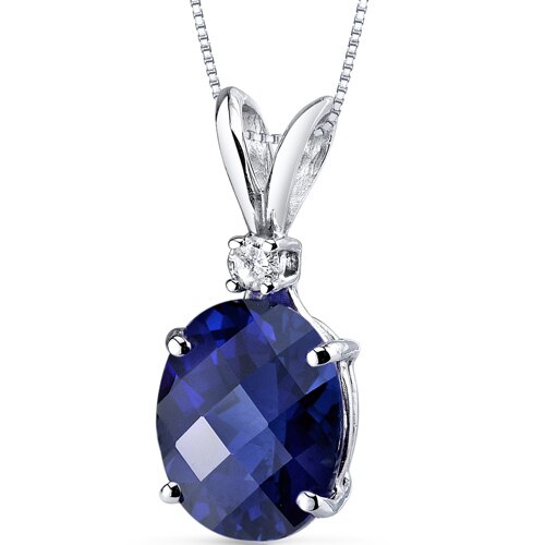 Blue Sapphire and Diamond Pendant Necklace 14K White Gold 3.63 Carats Oval