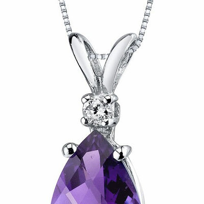 Amethyst and Diamond Pendant Necklace 14K White Gold 1.58 Carats Pear Shape