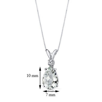 Green Amethyst and Diamond Pendant Necklace 14K White Gold 1.66 Carats Pear Shape