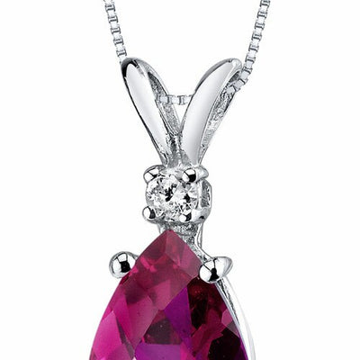 Ruby and Diamond Pendant Necklace 14K White Gold 2.49 Carats Pear Shape