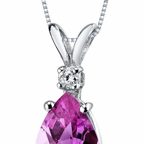 Pink Sapphire and Diamond Pendant Necklace 14K White Gold 2.42 Carats Pear Shape