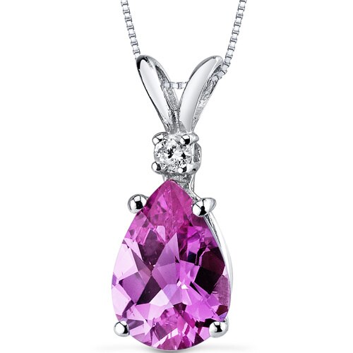 Pink Sapphire and Diamond Pendant Necklace 14K White Gold 2.42 Carats Pear Shape
