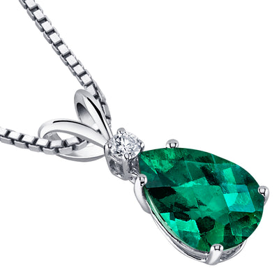 Emerald and Diamond Pendant Necklace 14K White Gold 1.72 Carats Pear Shape