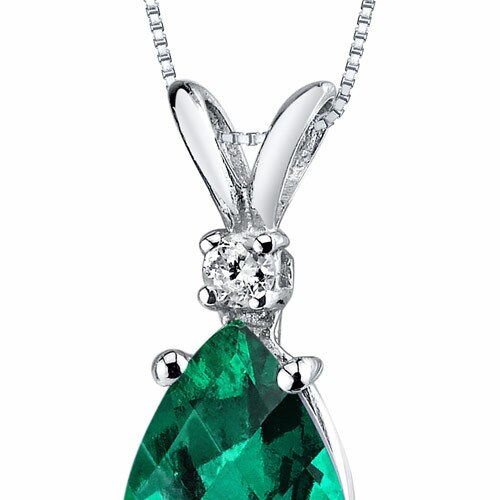 Emerald and Diamond Pendant Necklace 14K White Gold 1.72 Carats Pear Shape