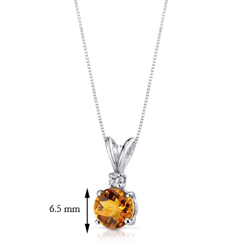 Citrine and Diamond Pendant Necklace 14K White Gold 0.98 Carat Round