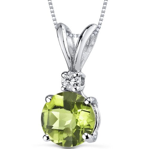 Peridot and Diamond Pendant Necklace 14K White Gold Carats Round