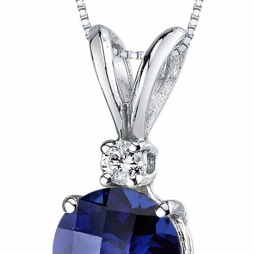 Blue Sapphire and Diamond Pendant 14K White Gold 1.49 Carats Round