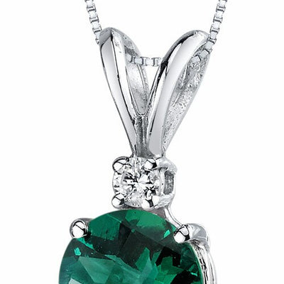 Emerald and Diamond Pendant Necklace 14K White Gold 0.92 Carat Round