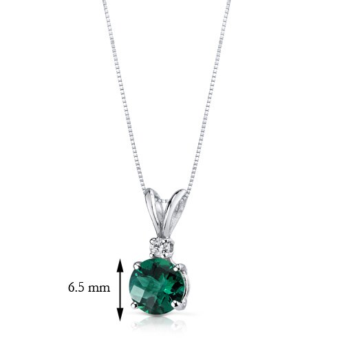 Emerald and Diamond Pendant Necklace 14K White Gold 0.92 Carat Round