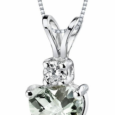Green Amethyst and Diamond Pendant Necklace 14K White Gold 0.76 Carat Heart Shape