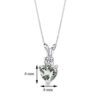 Green Amethyst and Diamond Pendant Necklace 14K White Gold 0.76 Carat Heart Shape