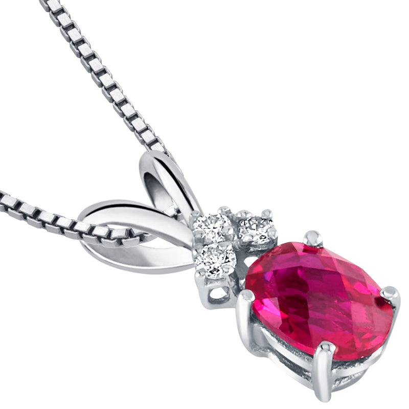 Ruby and Diamond Pendant Necklace 14K White Gold 0.97 Carat Oval