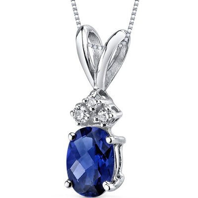 Blue Sapphire and Diamond Pendant Necklace 14K White Gold 0.93 Carat Oval