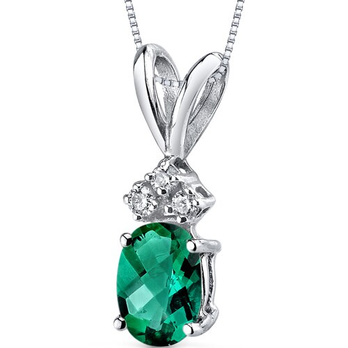 Emerald and Diamond Pendant Necklace 14K White Gold 0.74 Carat Oval