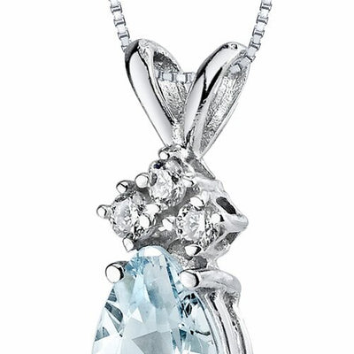 Aquamarine and Diamond Pendant Necklace 14K White Gold 0.56 Carat Pear Shape