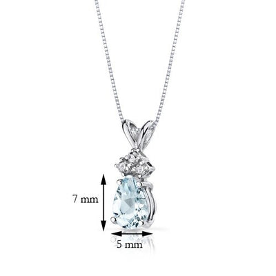 Aquamarine and Diamond Pendant Necklace 14K White Gold 0.56 Carat Pear Shape