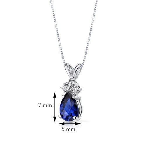 Blue Sapphire and Diamond Pendant Necklace 14K White Gold 0.90 Carat Pear Shape