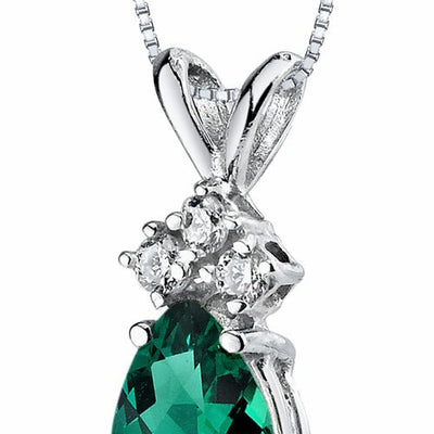 Emerald and Diamond Pendant Necklace 14K White Gold 0.60 Carat Pear Shape