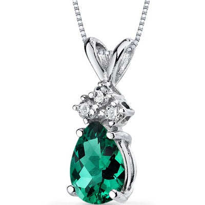 Emerald and Diamond Pendant Necklace 14K White Gold 0.60 Carat Pear Shape